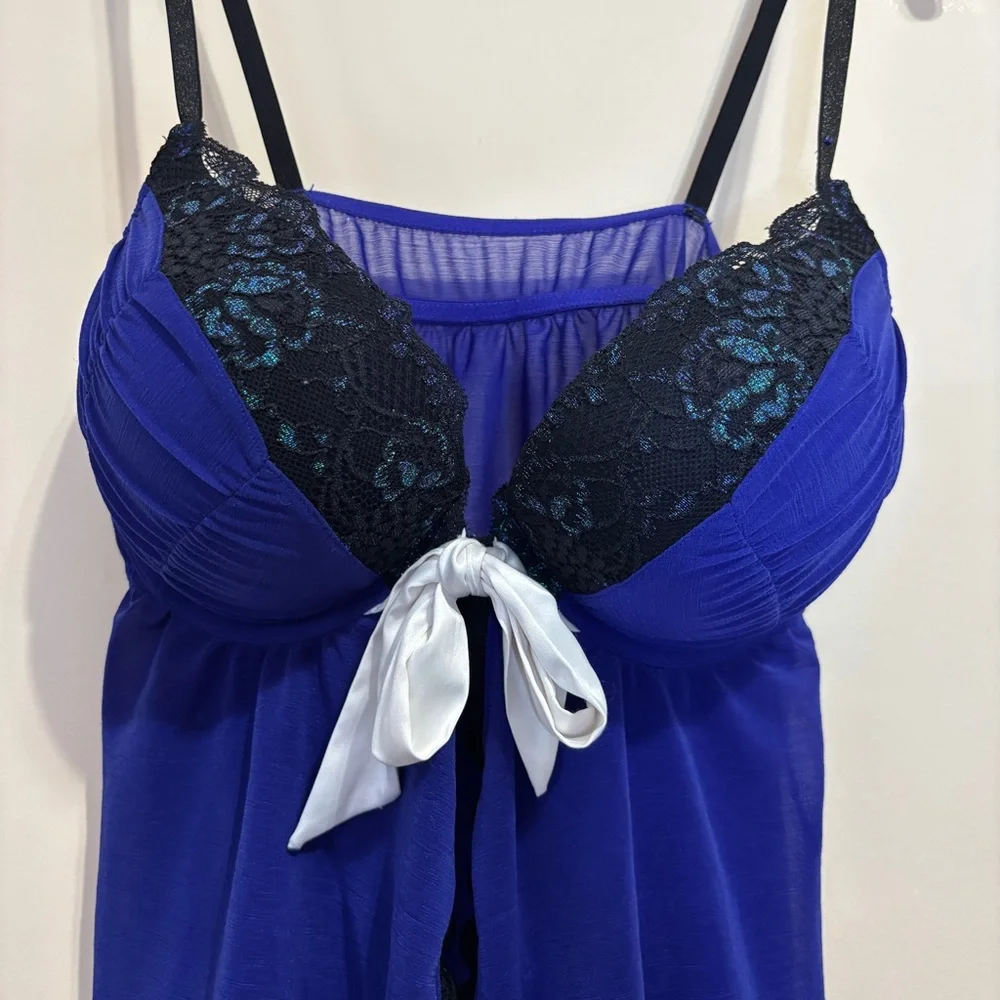 La SENZA sz L Purple & Black Push up Bra with Mesh & White Bow Lingerie - Picture 2 of 9
